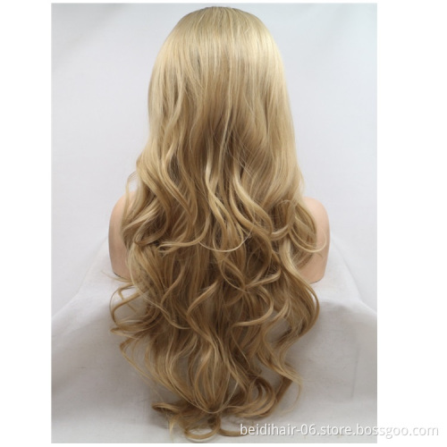 U Part 1X4 Ombre  Mix Honey Blonde Wig Middle Part Synthetic Hair Top Lace Frontal Wig